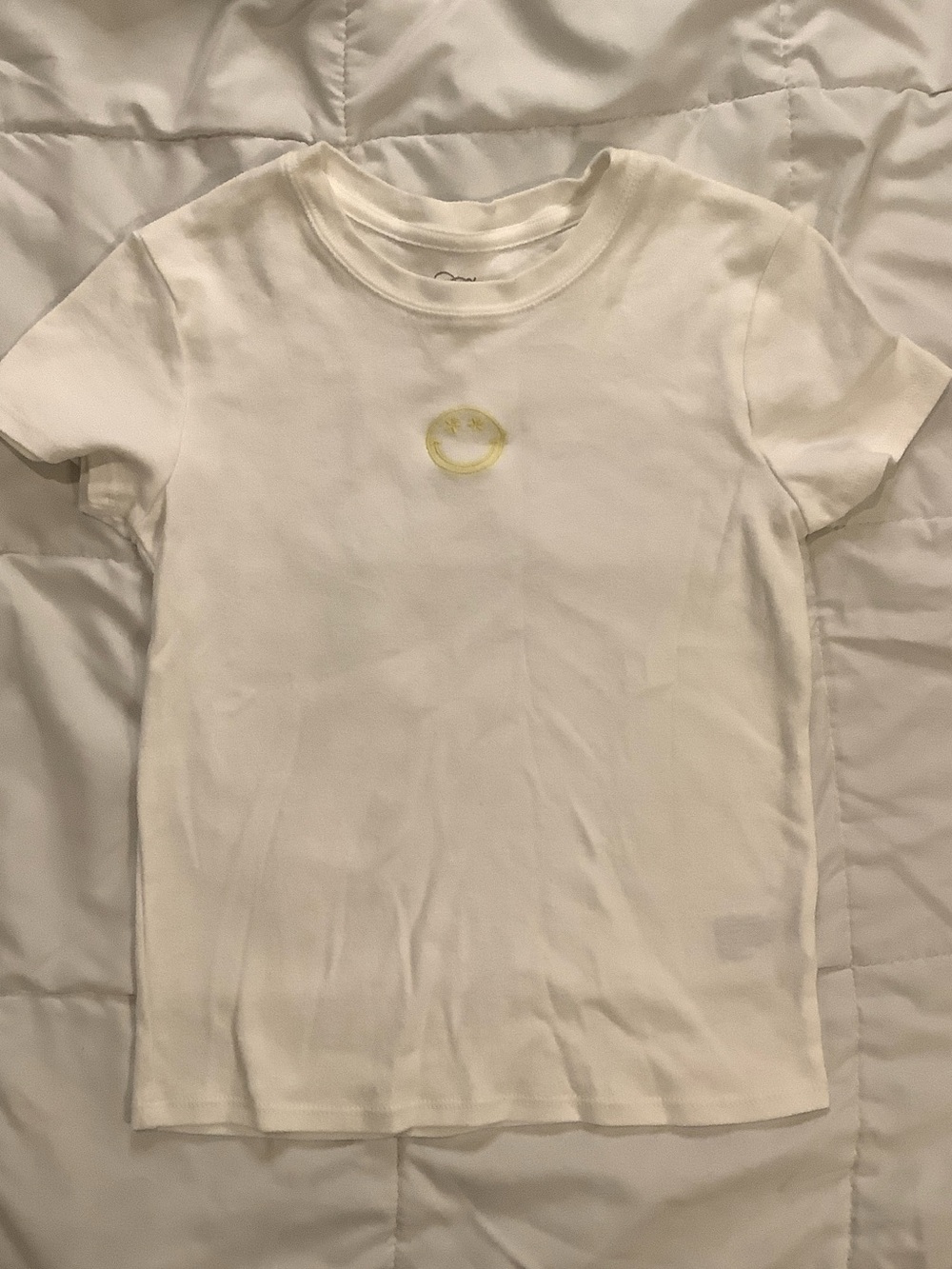 art class White Tee with Yellow Smiley Chest Motif